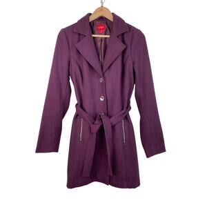 Guess Los Angeles Women's M Purple Wool Blend Belted Trench Coat
